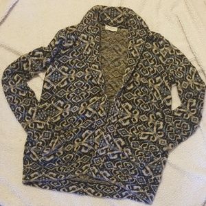 Blue and tan knit cardigan